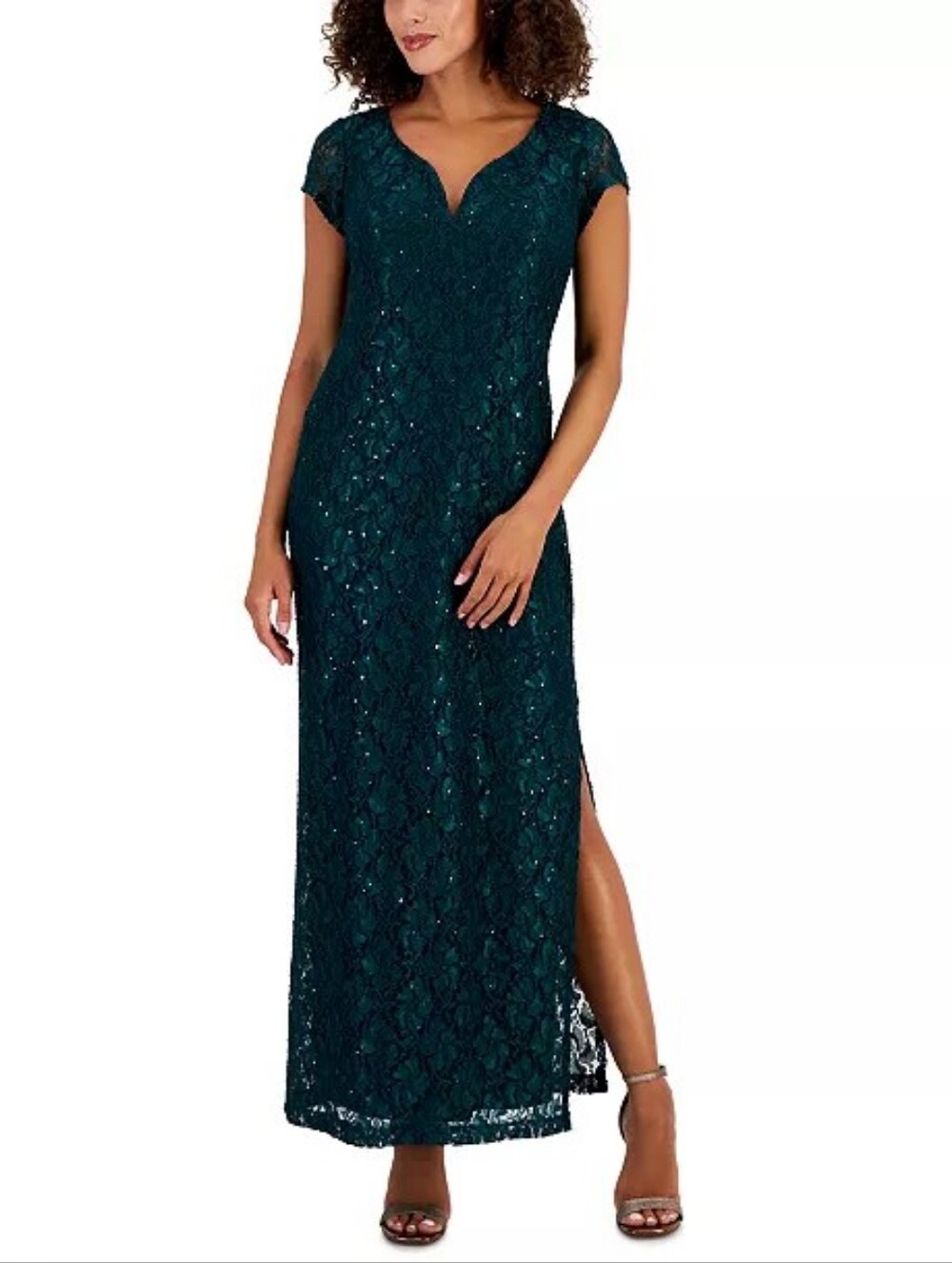 connected apparel Teal Lace Cap-Sleeve Maxi Dress
